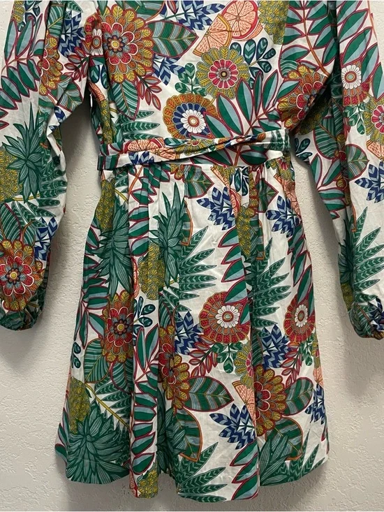 Boden Notch Neck Dress US Size 6P Orchid Petal Passion Bloom Green Floral Tie - Picture 11 of 11